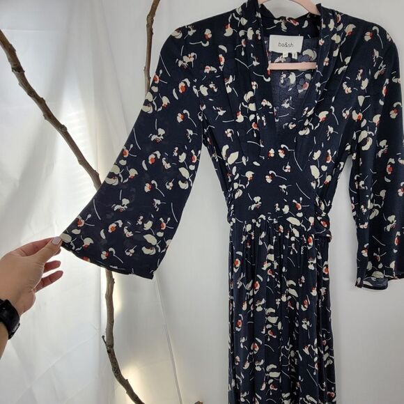 Ba&Sh silia tie waist midi dress marine handkerchief hem - Picture 12 of 16